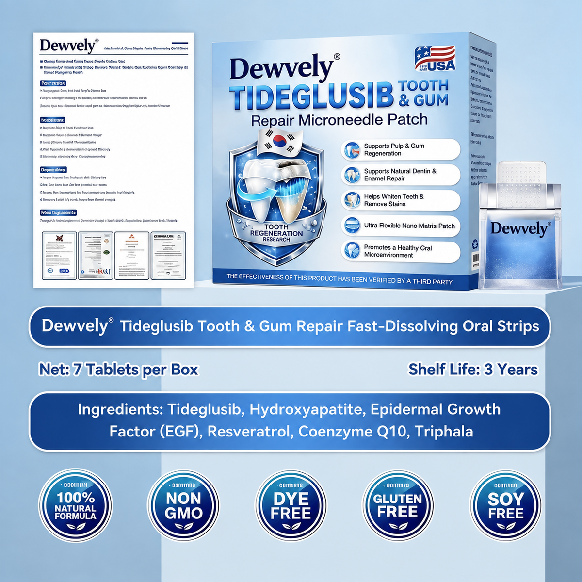 Dewvely® 🦷 Tideglusib Fast‑Dissolving Tooth & Gum Repair Oral Strips ✨